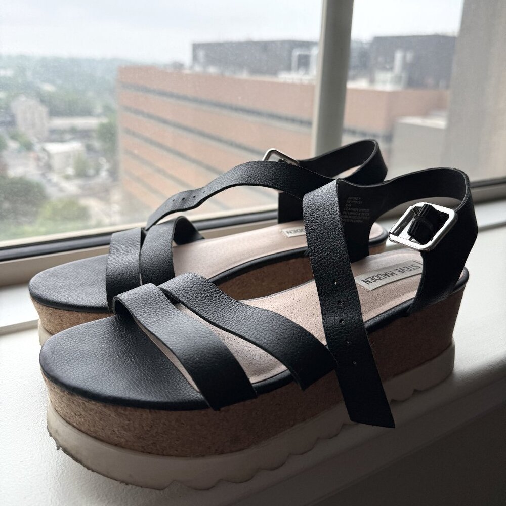 Steve Madden Platform Wedge Sandals - Black, W8